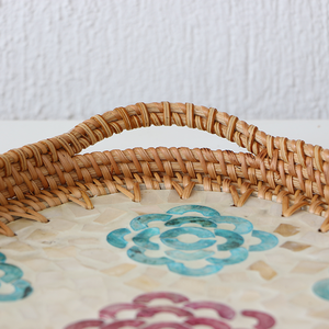 Bandeja de mimbre con forma de flor ovalada, bandeja de servicio de perla Madre, hecha a mano, vietnamita, artesanal, respetuoso con el medio ambiente - Product Image 4