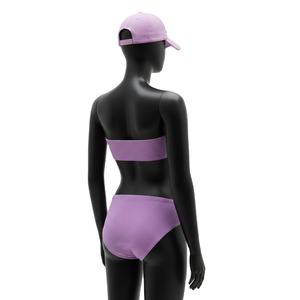 Ensemble de bikini pour femme en nylon et élasthanne côtelé de qualité supérieure, haut lavande avec fermeture éclair, logo personnalisé, maillot de bain pour femme - Product Image 5