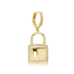 Dainty <b>Padlock</b> Design Single Earring Turkish Wholesale Handmade Trendy 925 Sterling Silver Jewelry Fine Jewellery - Product Image 1