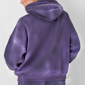 Survêtement pour femme en coton pur, lavage à l'acide, streetwear d'hiver, à capuche, uni, léger, respirant, manches longues, de haute qualité - Product Image 2