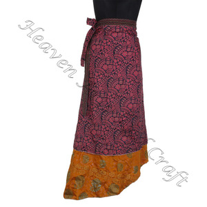 2025 ethnique réversible deux couches indien Vintage soie Sari longue longueur magique jupe portefeuille magique 38 "sarong paréo personnalisé dernier - Product Image 6