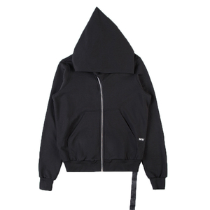 Sudadera con capucha para hombre, diseño vintage ecológico de invierno, cuello asimétrico drapeado, con pedrería, forro polar, 100% algodón, cremallera inclinada, OEM - Product Image 2