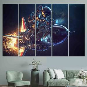 Arte en Lienzo Personalizado de Astronauta: Decoración de Pared Espacial, Marco Dorado, JUEGO DE 5 LIENZOS - Product Image 1