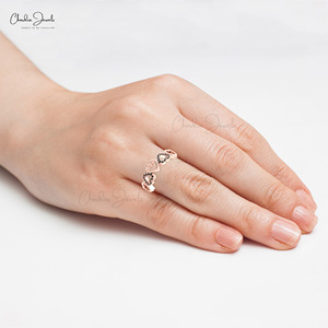 Meilleure offre Bague double cœur en or massif 14 carats 1mm Diamant noir taille ronde Bague éternité Bijoux faits à la main au prix de gros