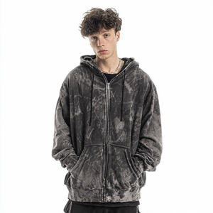 OEM Zipper Vintage Wash Hoodie Men Jogging Wear Outdoor Fleece Hoodies Men's Winter Fleece 500 GSM Washed Hooded Top Mens - Product Image 4