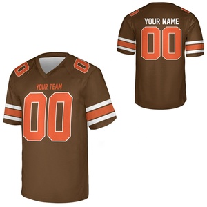 Nouveau design de maillot de football américain sublimé pour homme, col en V, marron orange, numéro, nom de l'équipe, tissu respirant, manches courtes - Product Image 1