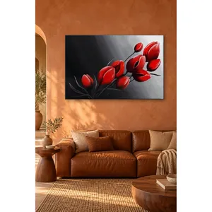Impresión en lienzo de capullos de tulipán rojos Fida sobre fondo gris y negro - Product Image 4