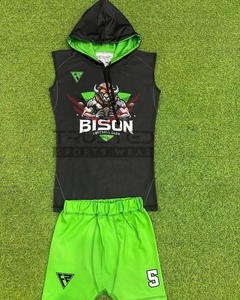 Ensemble d'uniformes sportifs 7v7 personnalisés de haute qualité, respirant, à séchage rapide, sans manches, grande taille, faible MOQ, impression numérique, nom de l'équipe - Product Image 3