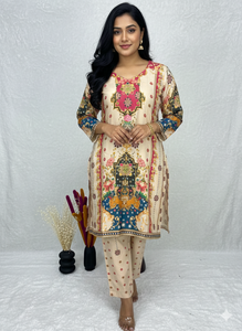 Traje de Dos Piezas para Mujer, Diseño de Lujo con Estampado Digital, Tela Crepé Suave de Primera Calidad, Kurti Largo Elegante con Pantalones a Juego - Product Image 2