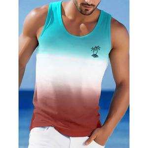 Drôle cocotier motif débardeurs pour hommes coloré dégradé plantes 3D imprimé t-shirts été décontracté ample rue o-cou gilet haut - Product Image 4