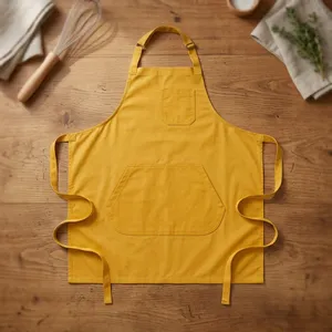 Yellow Heavy Duty Sleeveless Bib <b>Apron</b> <b>with</b> Two <b>Pockets</b> Canvas Woven Machine Washable Reusable for Cooking Daily Use - Product Image 1