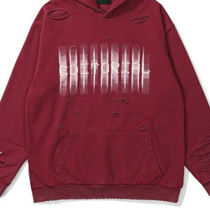 Sudadera con capucha de patrón sólido personalizado Unisex con cremallera de gran tamaño lavado ácido desgastado Casual pulóver sudadera bordada de invierno - Product Image 4