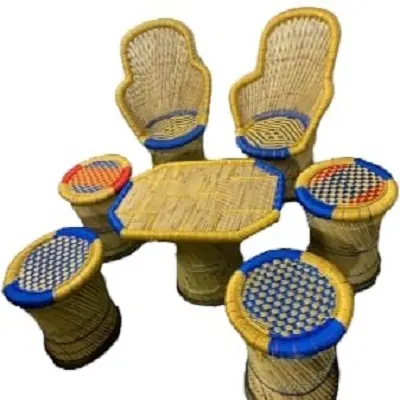 كرسي عثماني بتصميم صناعي عتيق من قصب الخيزران صديق للبيئة مع طاولة لحديقة غرفة معيشة مطعم