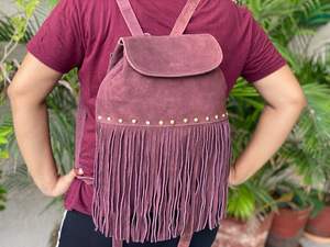 Mochila De cuero con flecos de ante, bolso de cuero bohemio con estilo único - Product Image 2