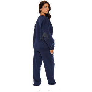 Acid Wash Embroidery Streetwear Solid 100% Cotton Flared Jogger Tracksuits Sweatsuits <b>Sweatshirt</b> Sweatpants Sets Winter - Product Image 3