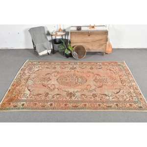 พรมตุรกีแนววินเทจคลาสสิกขนาด5.4X9ฟุตผ้าทอขนสัตว์ถักแบบเรียบสีส้มสีเขียวสำหรับตกแต่งห้องนั่งเล่นห้องโถง - Product Image 1