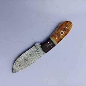 มีดทำครัวเหล็กดามัสกัสทำมือมีดล่าสัตว์มีดยังชีพ EDC เผากระดูกและด้ามไม้มีดญี่ปุ่น - Product Image 3