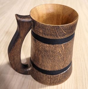 Tasse faite à la main en bois avec manche en bois Chope à bière en bois Chope à bière en gros et fabriquée à la main pour la maison et le restaurant - Product Image 2
