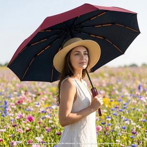 Paraguas Clásico Plegable Semiautomático de 10 Varillas, Doble Capa, Detalle Dorado, Compacto, Resistente al Viento, Lluvia y Rayos UV, Premium - Product Image 3