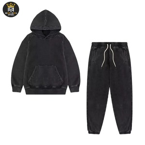 Sudadera con Capucha de Invierno de la Mejor Calidad, Lavado Ácido Sólido, Estilo Vintage Premium, Conjuntos Deportivos Hip Hop para Hombre - Product Image 1