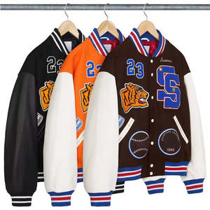 OEM Custom Men's <b>Vintage</b> College Baseball Bomber <b>Jacket</b> with Stand Collar High Quality Embroidered Logo Letterman <b>Varsity</b> Style - Product Image 1