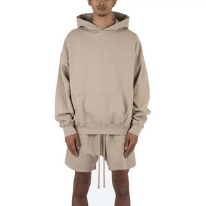 Vêtements de sport deux pièces personnalisés pour hommes, ensemble de sweat à capuche respirant 100% coton, ensemble de short, couleur unie, style de gymnastique dans la rue pour l'hiver - Product Image 1