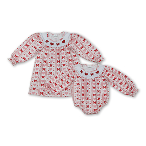 OEM/ODM/RTS Vestido de San Valentín para niñas con mangas largas y bordado de lazo en forma de corazón, conjunto de ropa para bebé, conjunto de ropa para bebé - Product Image 2