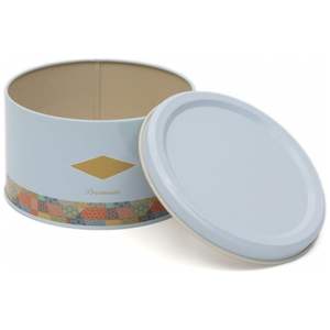 1.1L กล่องเก็บโลหะกลมลายปะ140x80มม. พื้นหลังสีน้ำเงิน - Product Image 4