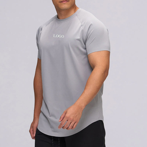 Venta al por mayor de ropa deportiva que absorbe la humedad Flexible Muscle Tee Seamless Gym T-shirts Scoop Hem Sport T Shirt para hombres con Split - Product Image 5