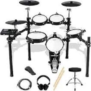 MK-0 PRO <b>Electric</b> Drum Set with 7'' Mesh Drum <b>Pads</b>, 8'' Full Rubber Cymbals, 5'' Bass Drum, 12 Kits and 68 Authentic Sounds - Product Image 1