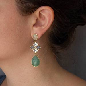 New Style Statement Multi Aventurine Green Amethyst& Grey Moonstone Prehnite Gemstone 925 Sterling <b>Silver</b> Delicate <b>Drop</b> <b>Earrings</b> - Product Image 3