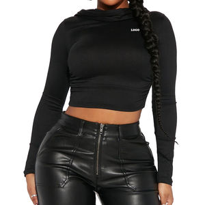 Sweat à capuche extensible noir pour femmes 2025/Vente en gros OEM Sweat à capuche avec logo personnalisé de dernière qualité pour femmes - Product Image 2