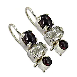 Pendientes Colgantes de Plata con Granate y Cristal para Mujer, Joyería con Colgante y Piedras Principales de Cuarzo y Perla, Chapados en Oro - Product Image 3