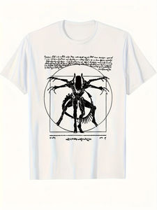 Camiseta de manga corta con cuello redondo y estampado de tecnología alienígena para hombre, ropa negra, estilo casual para exteriores - Product Image 3