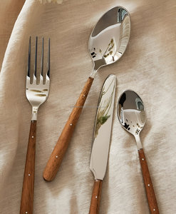 Wood Handle Cutlery - Modern <b>Flatware</b> 4-Piece Dining Set Nature-inspired Elegance for Your Table - Product Image 4