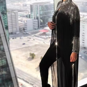 Vestido Abaya de Georgette con Abertura Frontal, Estilo Exquisito, Turco, Árabe, Elegante, Talla Grande, Primavera-Otoño 2024, Nuevo para Mujer Musulmana - Product Image 1