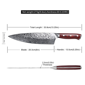 มีดเชฟเหล็กดามัสกัสญี่ปุ่นแบบมืออาชีพใบมีดคม - Product Image 2