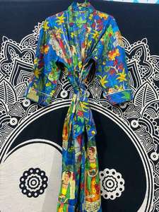 Kimono de estilo indio de algodón puro para mujer, albornoz con cuello vuelto para primavera y verano, ropa de dormir y playa, uso diario - Product Image 3