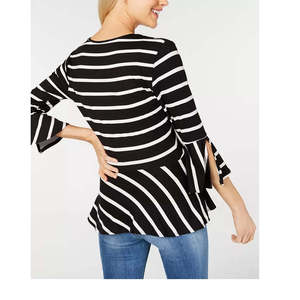 BCX Juniors' Casual Striped <b>Wrap</b> Top in <b>Black</b> Size Small Breathable Design - Product Image 2