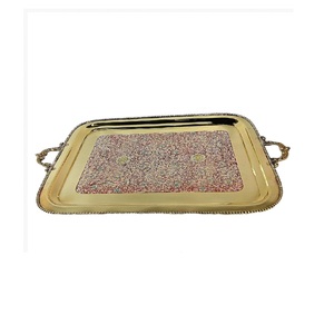 Plateau rectangulaire en laiton, grand plateau élégant pour servir et décorer la maison et la cuisine - Product Image 2