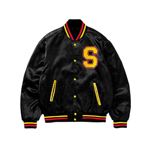 Chaqueta Bomber de satén de seda blanca y azul para hombre, manga completa bicolor con dobladillo acanalado, cierre de botón a presión para invierno - Product Image 6