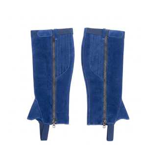 Demi-chaps d'équitation unisexe bleus imprimés avec fermeture éclair, protection des jambes, taille mi-haute, longueur genou, avec patchs - Product Image 2