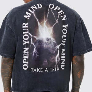 T-shirt streetwear Stone Wash, look rétro délavé, séchage rapide, logo personnalisable, devant vierge, prix direct usine - Product Image 2