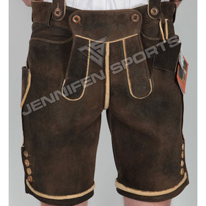 สไตล์ล่าสุดผู้ชาย Lederhosen สั้นแขวนหนัง Cowhide ปุ่มหนังนิ่มปิดด้านหน้าเย็บปักถักร้อยด้านข้างและกระเป๋าด้านหลัง - Product Image 2