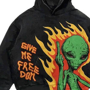 Sudadera con capucha recortada vintage con lavado ácido para hombre, sudadera de invierno de longitud larga con gráfico impreso con logotipo personalizado - Product Image 6