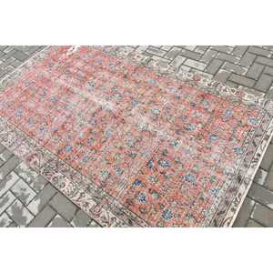 4.6x7.5 ft Turkish <b>Rug</b>, Vintage Area <b>Rug</b>, Red Blue <b>Abstract</b> <b>Rug</b> - Product Image 4