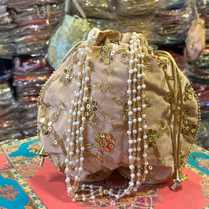 New Arrive <b>Indian</b> Handmade Women's Zari Work Potli <b>Bag</b> With Beautiful Beadwork Satin Wristlets Ethnic Designer Potli <b>Bag</b> Handbag - Product Image 1