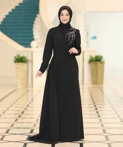 Robe de soirée élégante en satin Aline avec paillettes perlées et perles Robe de bal longue avec une manche et motif Décoration pour la fête - Product Image 5