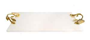 Plateau en marbre blanc luxueux moderne fait à la main avec poignée en feuille d'or, objets décoratifs personnalisés en aluminium pour Noël et le Ramadan pour la maison - Product Image 4