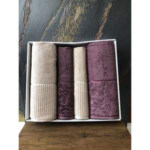 Ensemble de bain Nurpak Sevgi en coton biologique beige prune, imprimé personnalisé, séchage rapide, couleur unie, motif dessin animé, technique tissée et brodée, pour la maison - Product Image 1